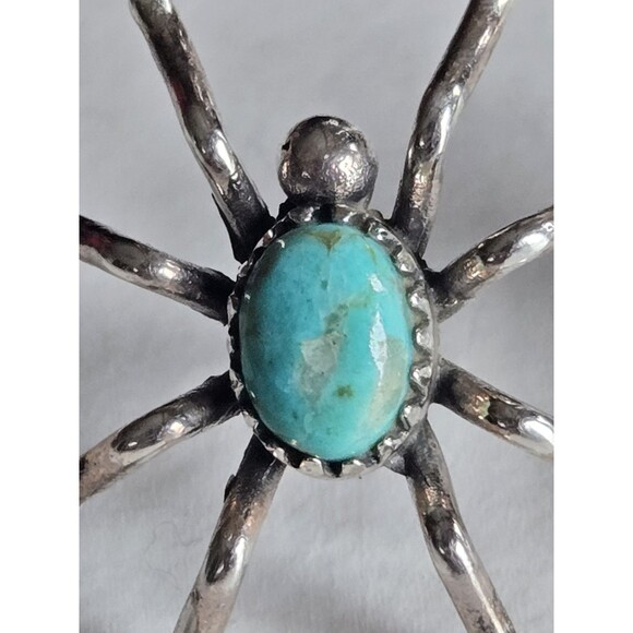 Genuine Turquoise Sterling Silver Spider Stud Earrings Pierced Boho Southwestern - Picture 3 of 11